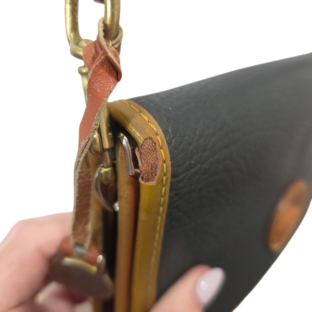 Vintage Dooney & Bourke AWL Black Tan Leather Crossbody Shoulder Bag Duck Logo - Picture 6 of 16